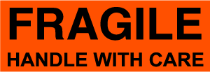 "Fragile Handle With Care" Labels 2" x 5" Red & White (500/roll) - DAB088-L
