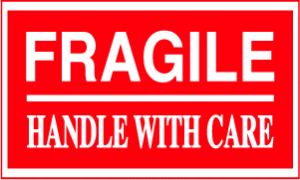 "Fragile Handle With Care" Labels 3" x 5" Red & White (500/roll) - DAB089-L