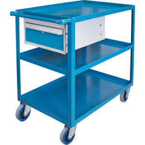 Heavy Duty Shelf Cart with Drawer, 1200 lbs. Capacity,Steel, 24" x W, 36" x H,  36" D, RubberWheels, All-Welded, 3 Drawers - MH256