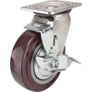 Caster, Swivel with Brake, 6" (152.4 mm), Polyurethane, 850 lbs. (385 kg.) - MN449