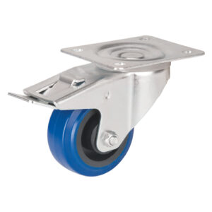 Blue Caster, Swivel with Brake, 3" (76 mm), Rubber, 285 lbs. (129 kg.) - MO513