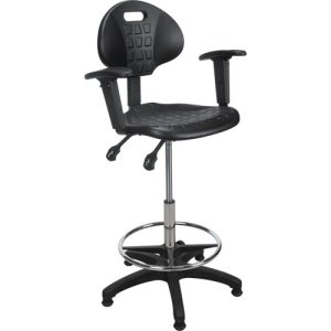Heavy-Duty Ergonomic Stool with Adjustable Arm Rests, Stationary, Adjustable, 39" - 48", Polyurethane Seat, Black - OR333