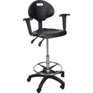 Heavy-Duty Ergonomic Stool with Adjustable Arm Rests & Nylon Stem Casters, Mobile, Adjustable, 39" - 48", Polyurethane Seat, Black - OR334