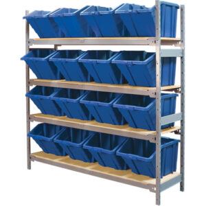 Wide Span Shelving with Jumbo Plastic Bins, Steel, Boltless, 800 lbs.Capacity,  66" W x 72" H x 18" D - RL981