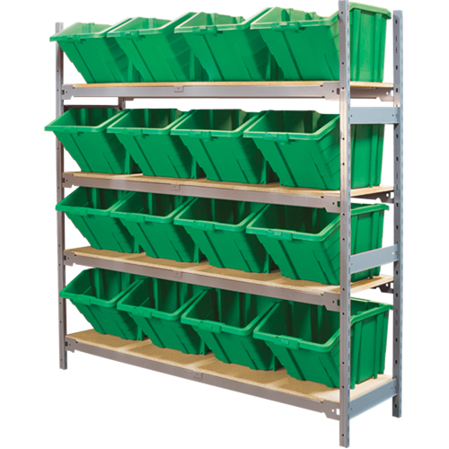 Wide Span Shelving with Jumbo Plastic Bins, Steel, Boltless, 800 lbs.Capacity, 66" W x 72" H x 18" D - RL982