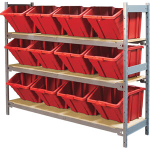 Wide Span Shelving with Jumbo Plastic Bins, Steel, Boltless, 800 lbs.Capacity,  66" W x 60" H x 18" D - RL984