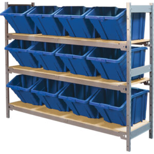 Wide Span Shelving with Jumbo Plastic Bins, Steel, Boltless, 800 lbs.Capacity,  66" W x 60" H x 18" D - RL985