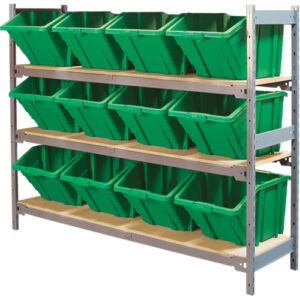 Wide Span Shelving with Jumbo Plastic Bins, Steel, Boltless, 800 lbs.Capacity,  66" W x 60" H x 18" D - RL986