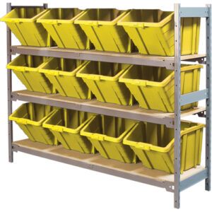 Wide Span Shelving with Jumbo Plastic Bins, Steel, Boltless, 800 lbs.Capacity,  66" W x 60" H x 18" D - RL987