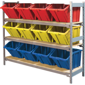 Wide Span Shelving with Jumbo Plastic Bins, Steel, Boltless, 800 lbs.Capacity,  66" W x 60" H x 18" D - RL988