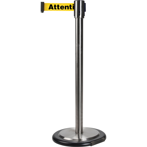 Free-Standing Crowd Control Barrier, Steel, 35" H, Yellow Tape, 7' Tape Length - SDN321