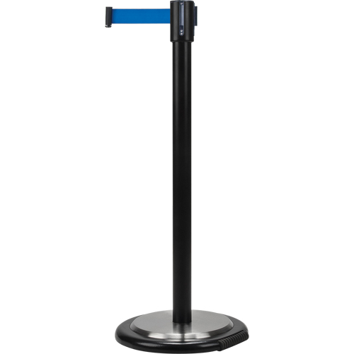 Free-Standing Crowd Control Barrier, Steel, 35" H, Blue Tape, 7' Tape Length - SDN330