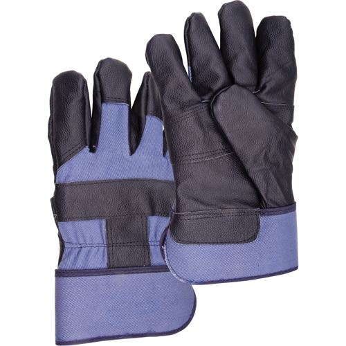 Blue Winter-Lined Work Gloves, Large, Grain Furniture Palm, Cotton Fleece Inner Lining - SEA198