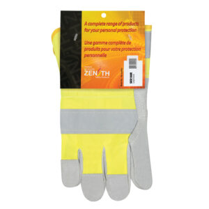 High Visibility Fitters Gloves, Large, Split Cowhide Palm, Cotton Inner Lining - SED160R