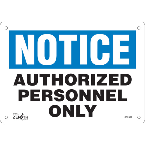 "Authorized Personnel Only" Sign, 7" x 10", Aluminum, English - SGL391