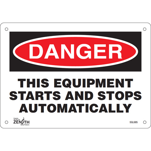 "This Equipment Starts And Stops Automatically" Sign, 7" x 10", Aluminum, English - SGL685