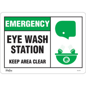 "Eye wash Station Keep Area Clear" Sign, 10" x 14", Vinyl, English with Pictogram - SGL728