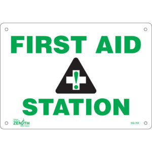 "First Aid Station" Sign, 7" x 10", Aluminum, English with Pictogram - SGL763