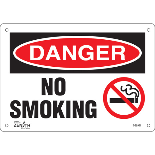 "No Smoking" Sign, 7" x 10", Aluminum, English with Pictogram - SGL951