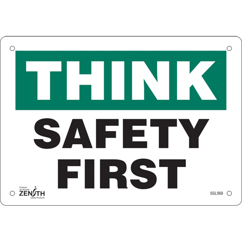 "Safety First" Sign, 7" x 10", Aluminum, English - SGL969