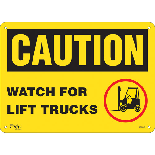"Watch For Lift Trucks" Sign, 10" x 14", Aluminum, English with Pictogram - SGM039