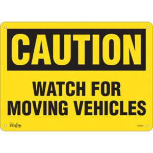 "Watch For Moving Vehicles" Sign, 10" x 14", Plastic, English - SGM044
