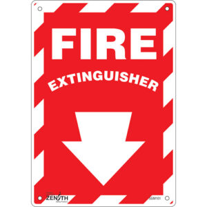 "Fire Extinguisher" with Down Arrow Sign, 10" x 7", Plastic, English with Pictogram - SGM101