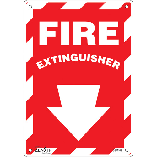 "Fire Extinguisher" with Down Arrow Sign, 10" x 7", Aluminum, English with Pictogram - SGM102