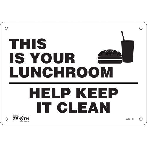 "This Is Your Lunchroom" Sign, 7" x 10", Aluminum, English with Pictogram - SGM141
