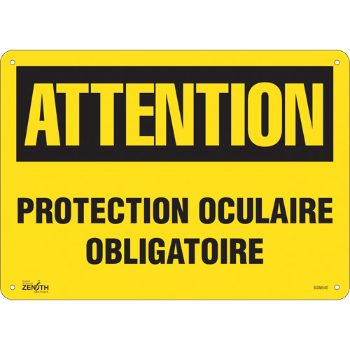 "Protection Oculaire Obligatoire" Sign, 10" x 14", Aluminum, French - SGM540