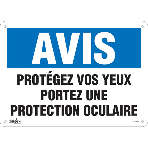 "Protégez vos Yeux" Sign, 10" x 14", Aluminum, French - SGM558