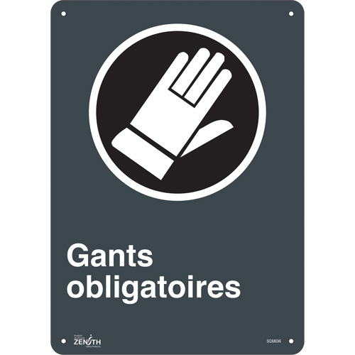 "Gants Obligatoires" Sign, 14" x 10", Aluminum, French with Pictogram - SGM696