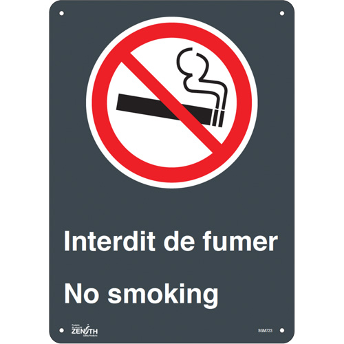 "Interdit De Fumer/No Smoking" Sign, 14" x 10", Aluminum, Bilingual with Pictogram - SGM723