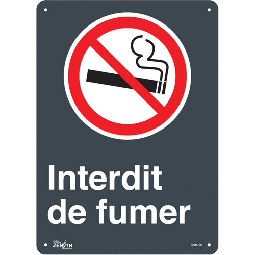 "Interdit De Fumer" Sign, 14" x 10", Aluminum, French with Pictogram - SGM726
