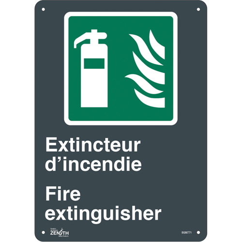 "Extincteur D'Incendie/Fire Extinguisher" Sign, 14" x 10", Aluminum, Bilingual with Pictogram - SGM771