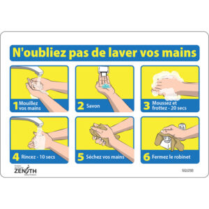 "N'oubliez pas de laver vos mains" Sign, 7" x 10", Vinyl, French with Pictogram - SGU293
